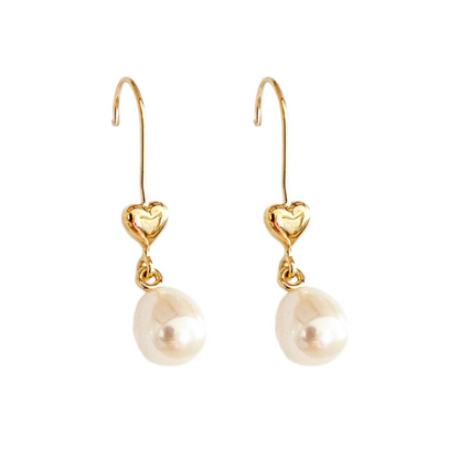 Gold Love Heart Pearl Earrings