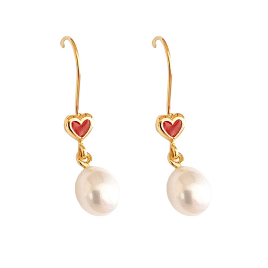 Gold Heart Pearl Earrings