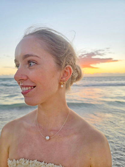 Silver Starfish Pearl Earrings