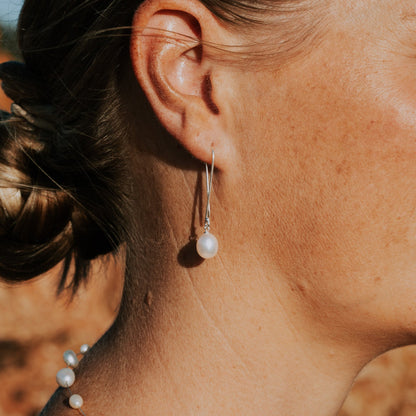 Silver Pearl Drop Earrings "Long Hook" | The Courthouse Collection | Australian Designer Pearl Jewellery