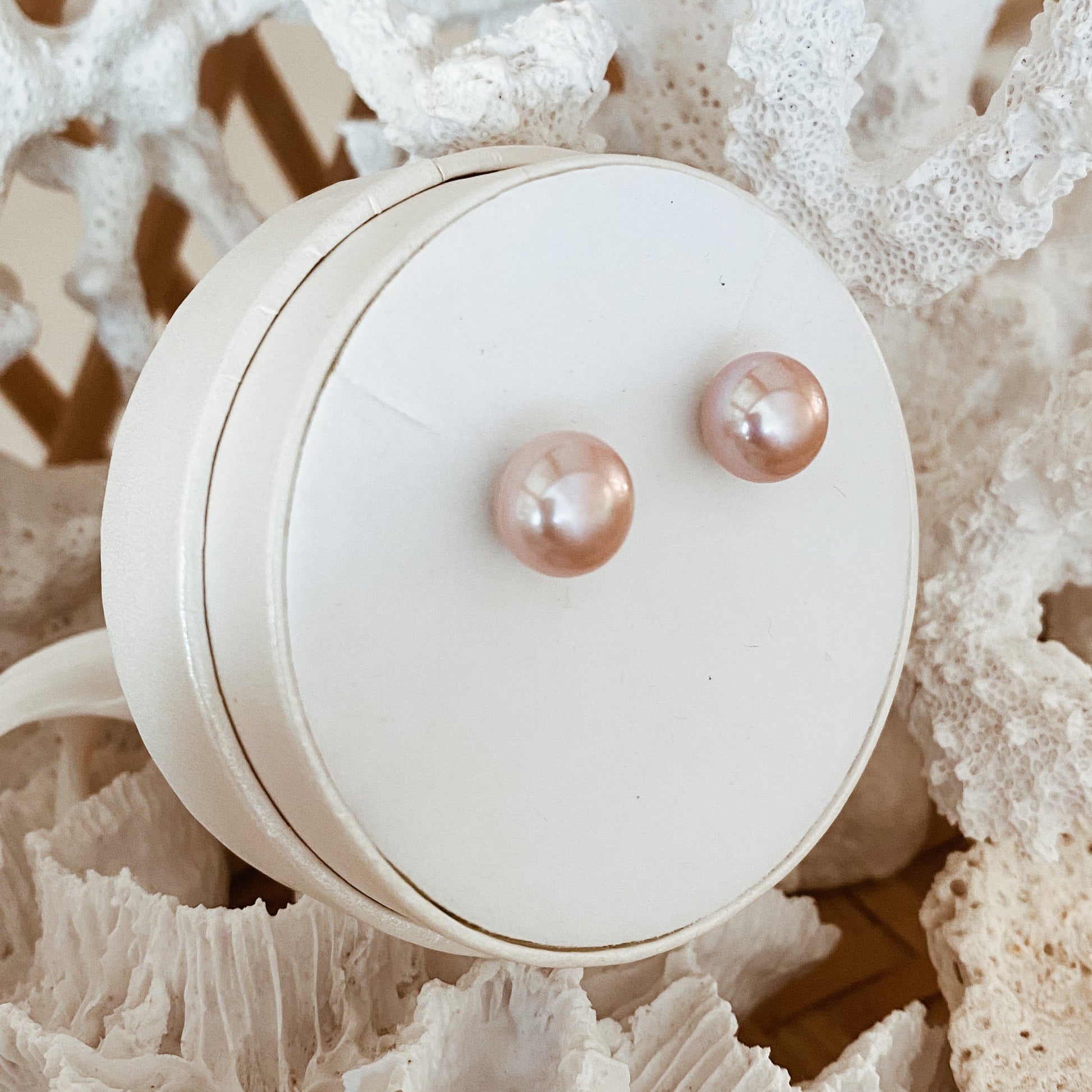 Pearl Stud Earrings Pink | The Courthouse Collection