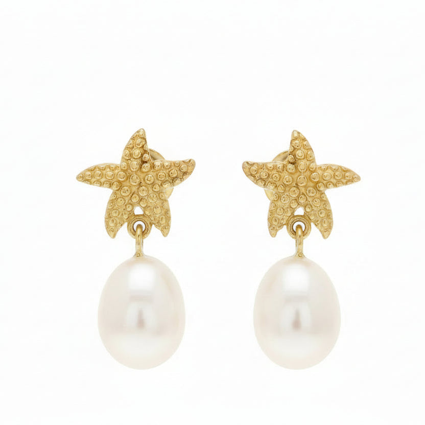 Mikovivi Gold Starfish Shell Earrings, Dainty Sea Shell Earrings