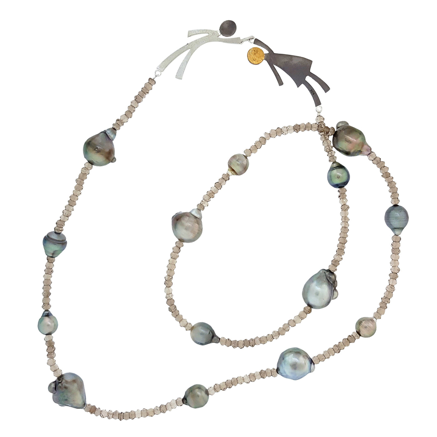 Ruby & Oliver Baroque Necklace 'Smoky Quartz' Tahitian pearls- The Courthouse Collection